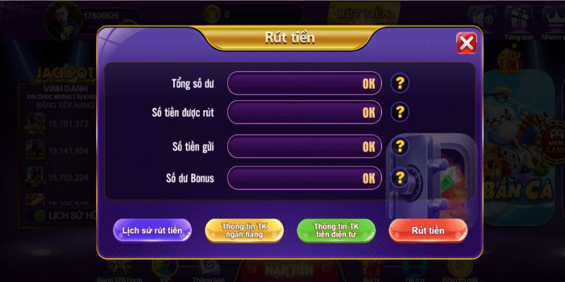 Hạn mức rút tiền trên trang 68 Game Bài?