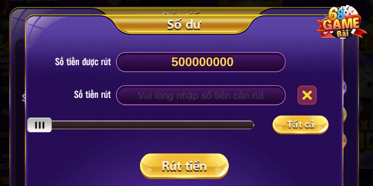 Xác minh tài khoản 68 Game Bài giúp bạn nâng hạn mức rút tiền lên đến 500 triệu đồng mỗi ngày